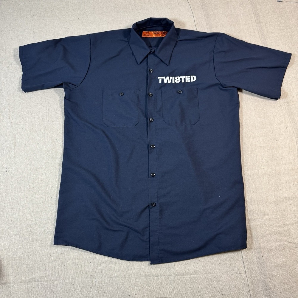 Red Kap Work Shirt Mens Large Navy Blue Good Twisted Logo Short Sleeve SP24NVS